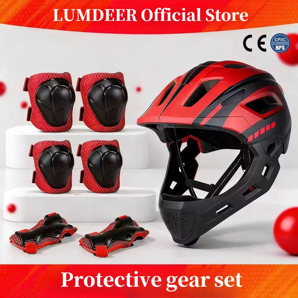 Kids Ride On Suitcase Scooter - LUMDEER Kinder-MTB-Helm Schutzausrüstungsset Vollgesichts-Helm Abnehmbar für