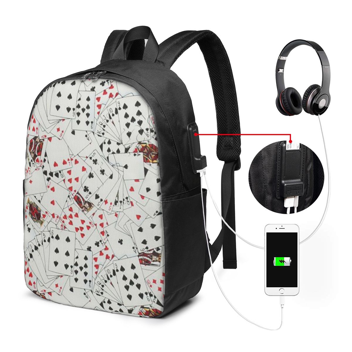 Travel Bags - Rucksack mit Spielkarten-Poker-Print, Reisetasche für Notebooks,