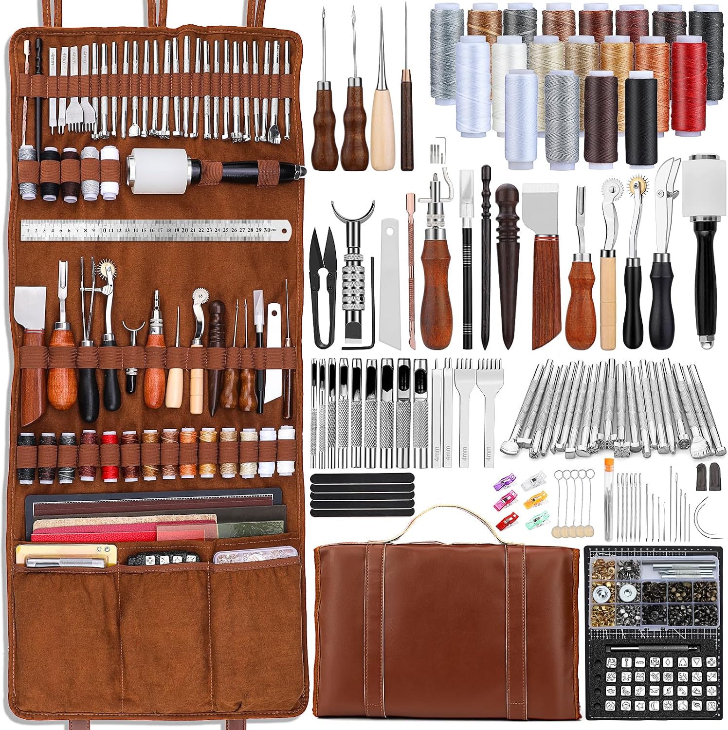 Handbags - Lederbearbeitungs-Set mit Werkzeugen für Lederhandwerk, Schneidematten,