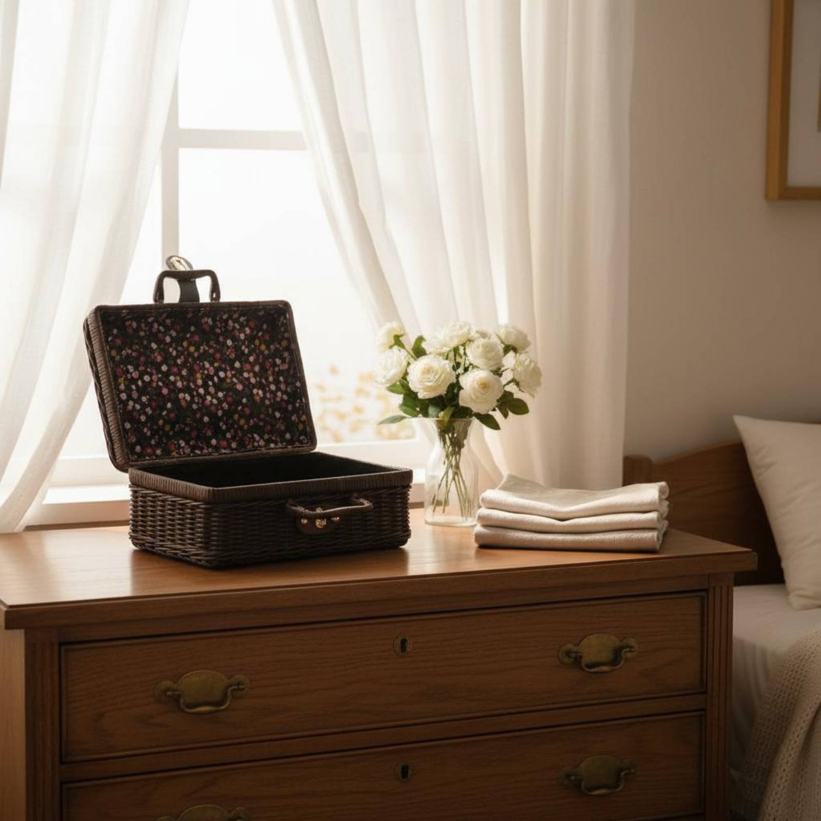Retro Vintage Trunk Suitcase - Vintage-Design-Koffer mit Griff, gewebter Koffer, Vintage-Design-Aufbewahrungskoffer,