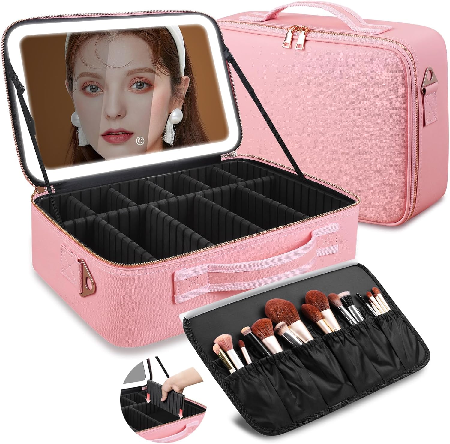 Cosmetic Bags - Große Kosmetiktasche 15''X11'' mit LED-Spiegel 3-Farben-Licht